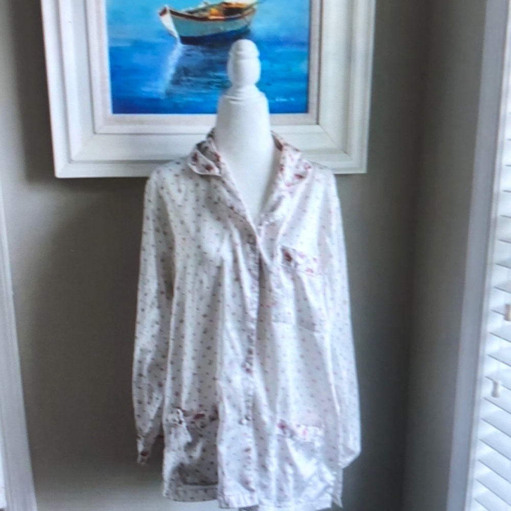 Vintage barbizon rose white pink satin pajama nightshirt medium
